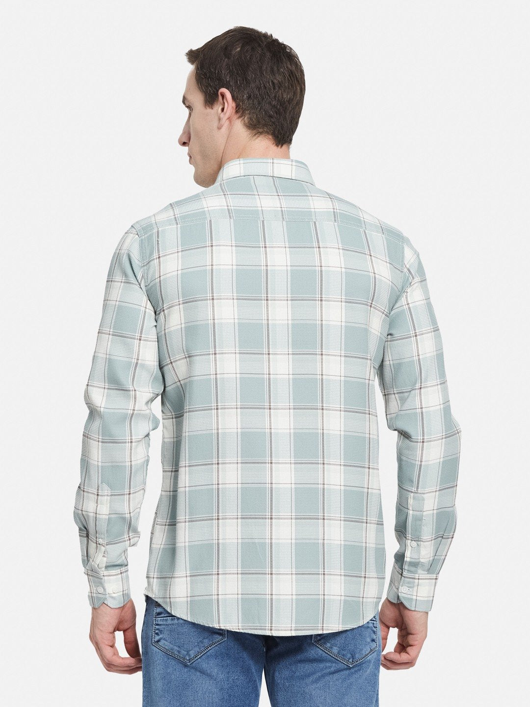 METTLE Men Spread Collar Tartan Checked Cotton Casual Shirt