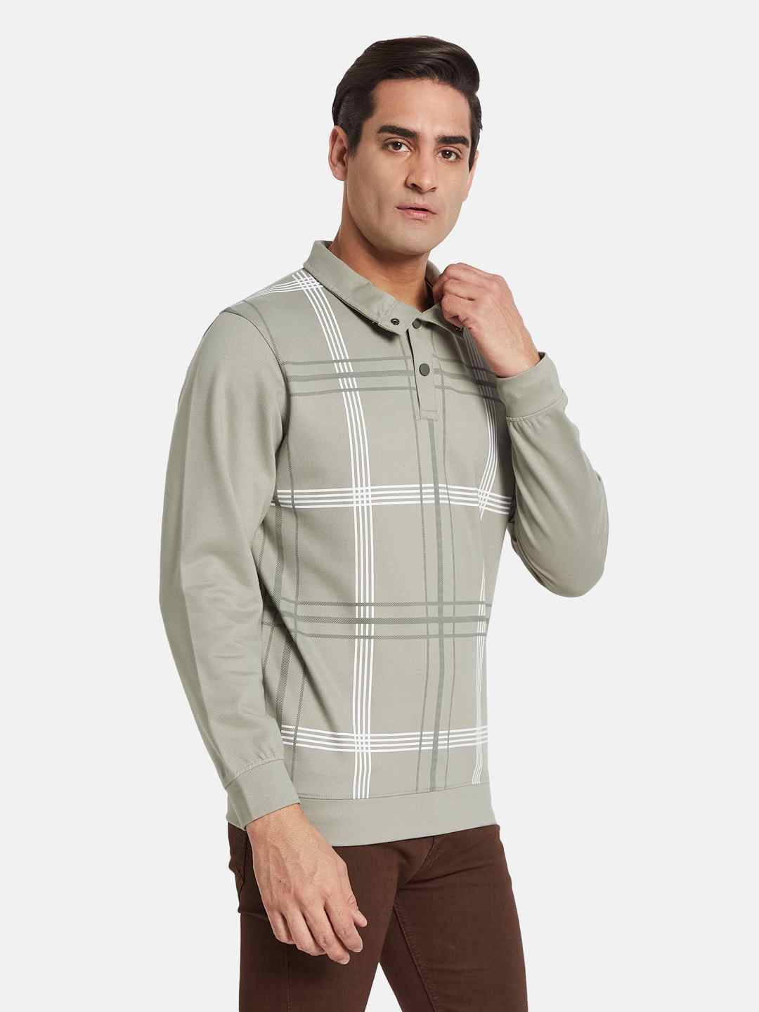 Octave Men Checked Shirt Collar Sweatshirt