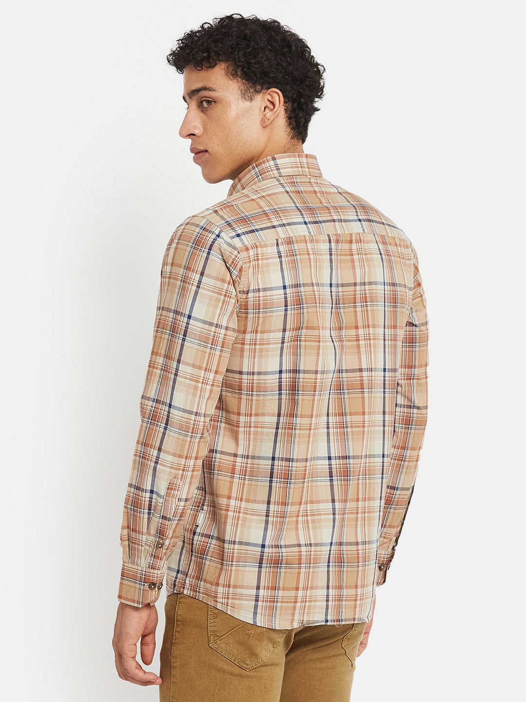 METTLE SS25 Checked Cotton Spread Collar Casual Shirt