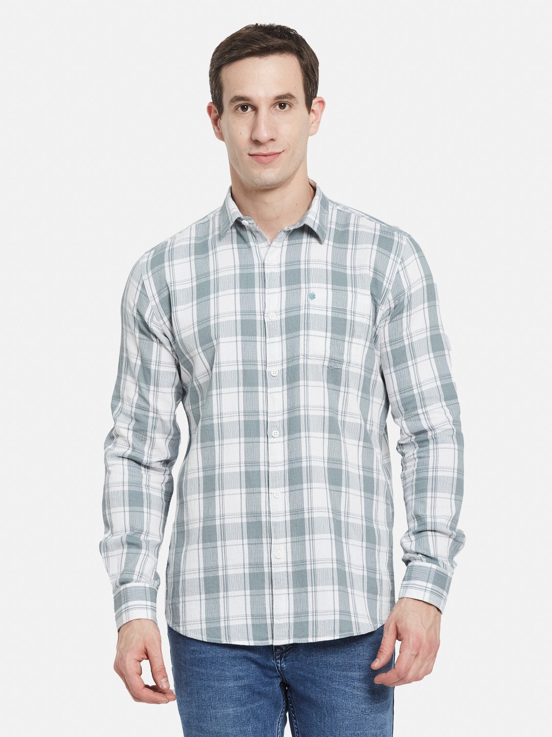 METTLE Men Spread Collar Tartan Checked Cotton Casual Shirt