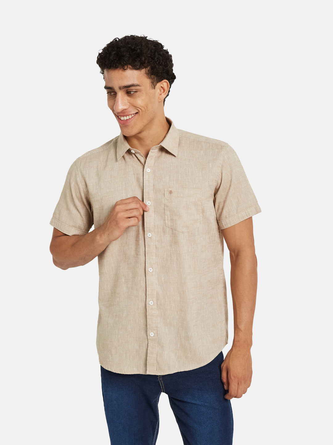 METTLE Spread Collar Short Sleeves Cotton Casual Shirt