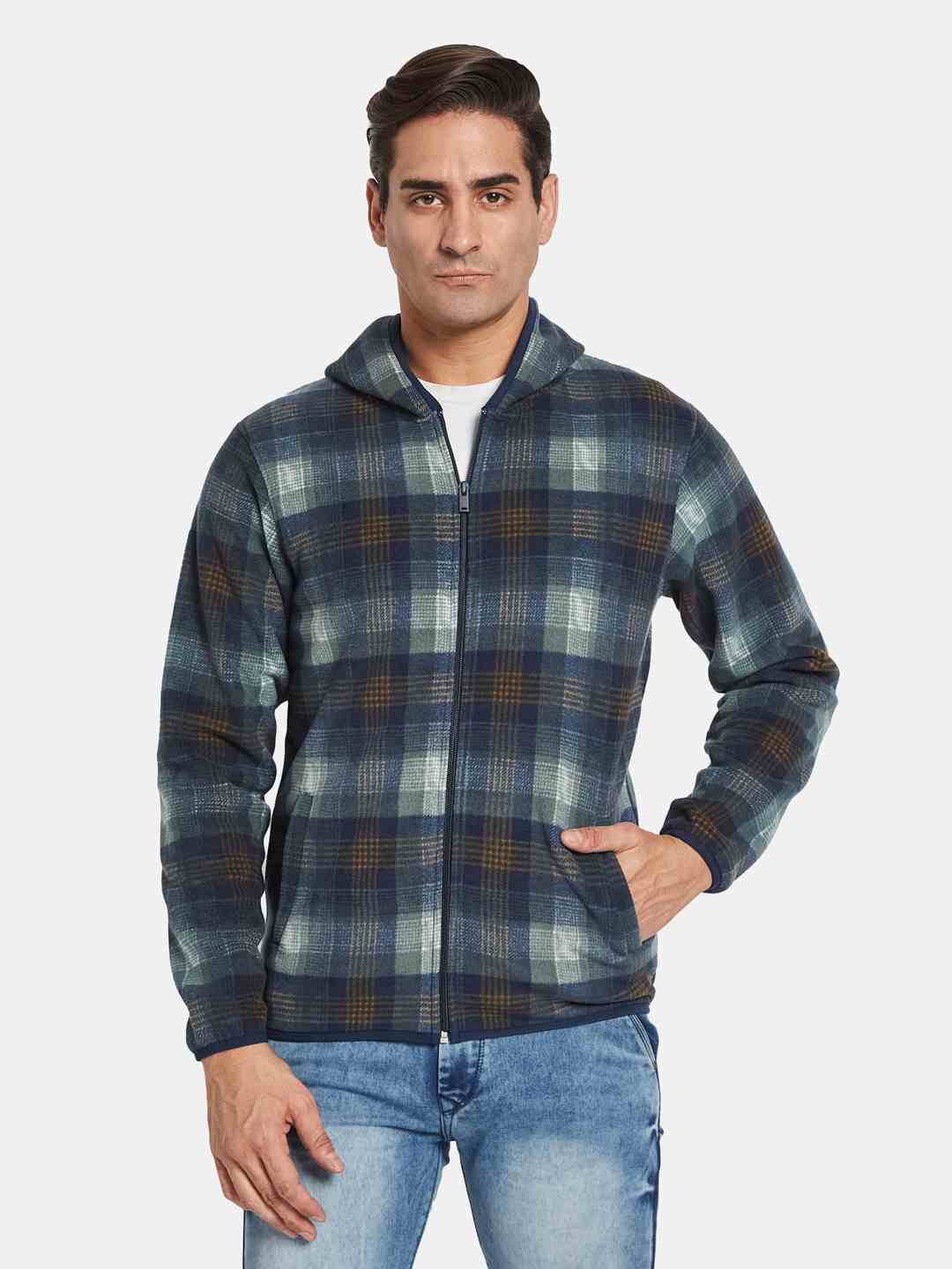 Octave Men Colourblocked Long Sleeves Hooded Sweatshirt