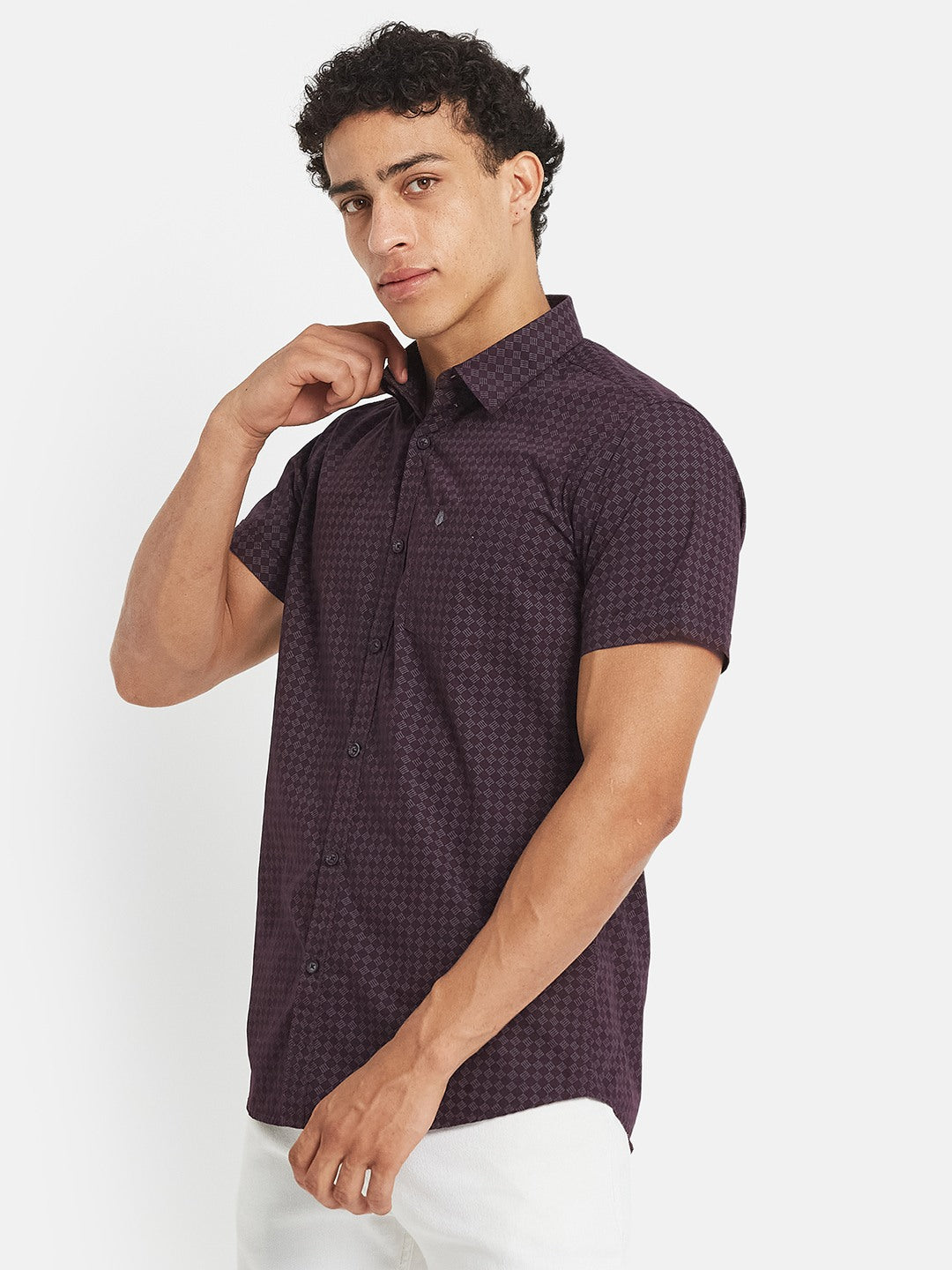 METTLE Men Geometric Printed Spread Collar Cotton Casual Shirt