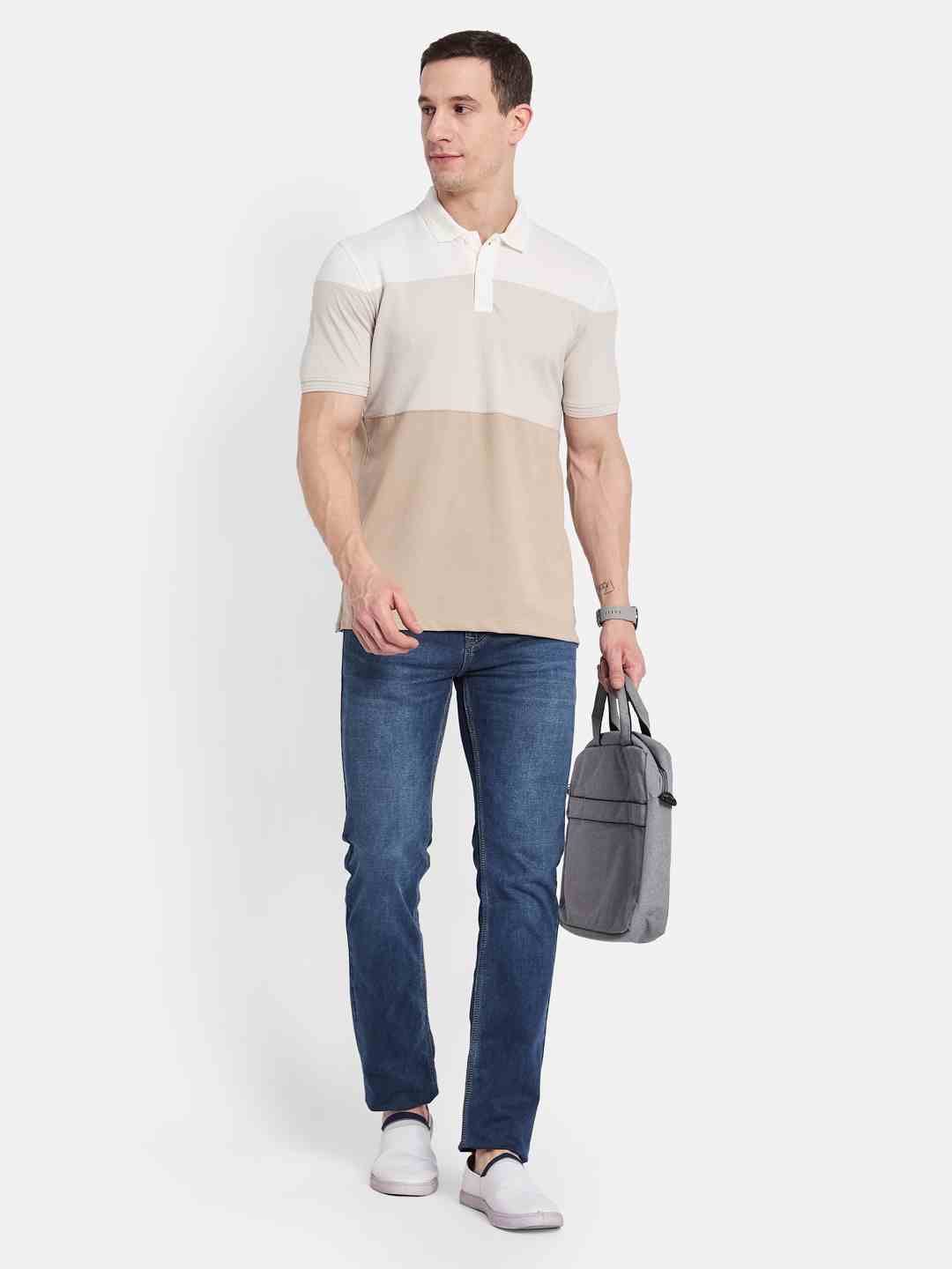 Octave Men Colourblocked Polo Collar T-shirt