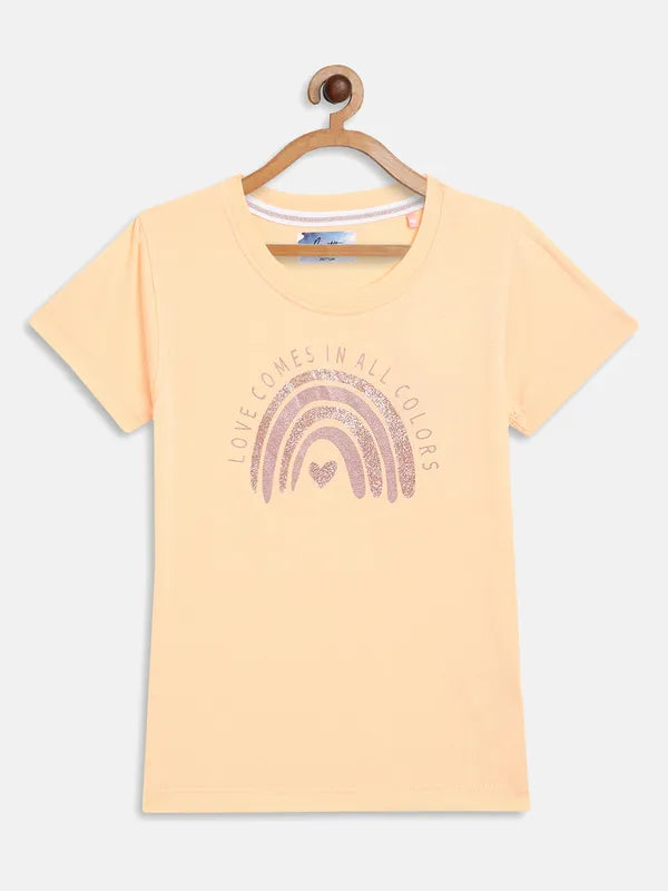 Light Peach Graphic Round Neck