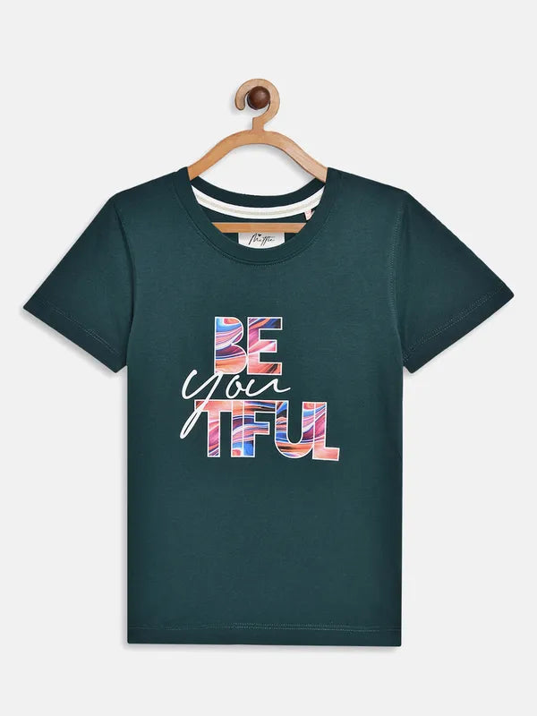 Teal Graphic Round Neck