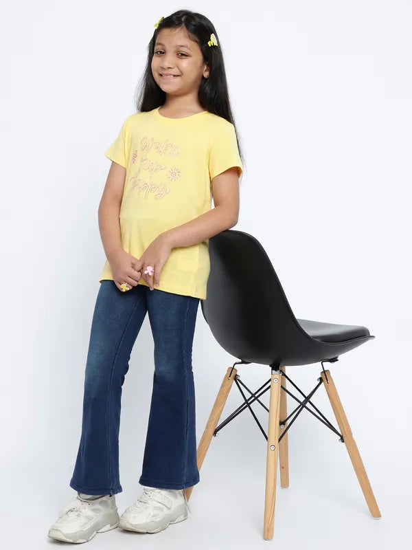 Mettle Girls Typography Round Neck Cottont-Shirt