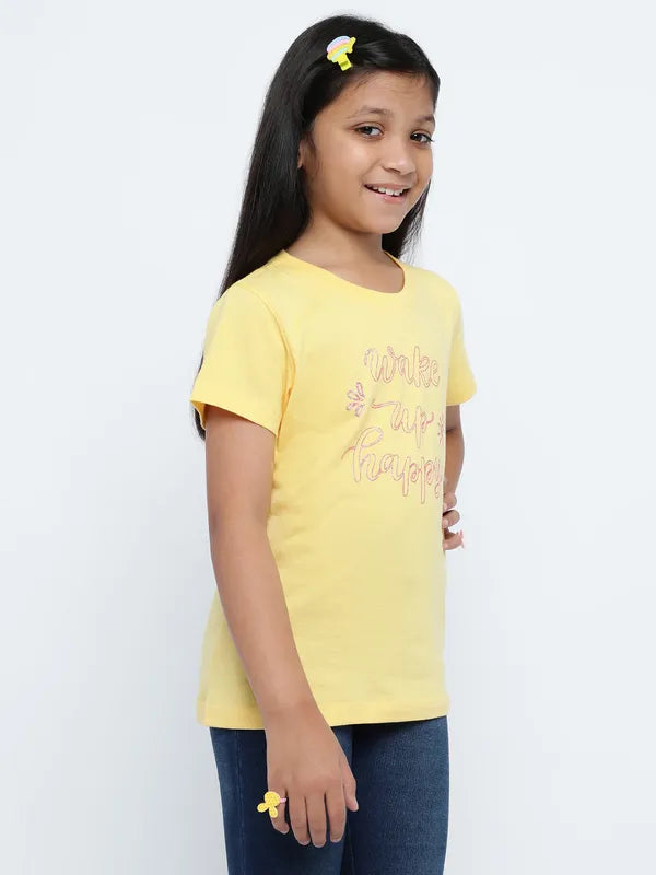 Mettle Girls Typography Round Neck Cottont-Shirt