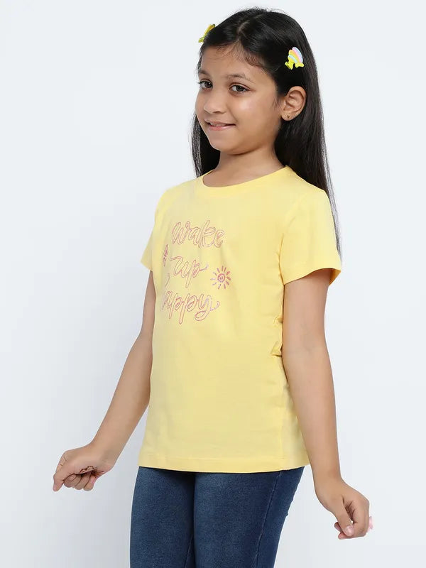 Mettle Girls Typography Round Neck Cottont-Shirt