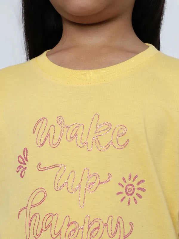 Mettle Girls Typography Round Neck Cottont-Shirt