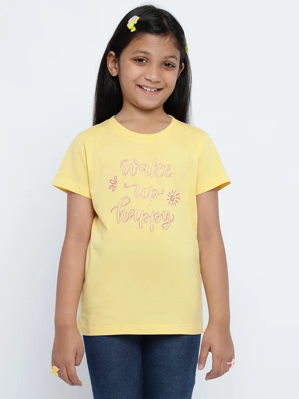 Mettle Girls Typography Round Neck Cottont-Shirt