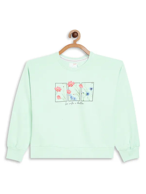 Mettle Girls Green Printed Sweatshirt