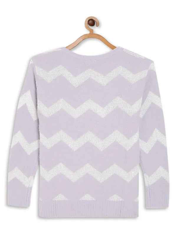 Mettle Girls Purple White Geometric Pullover