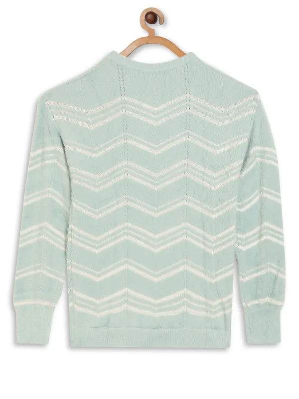 Mettle Girls Sea Green White Geometric Pullover