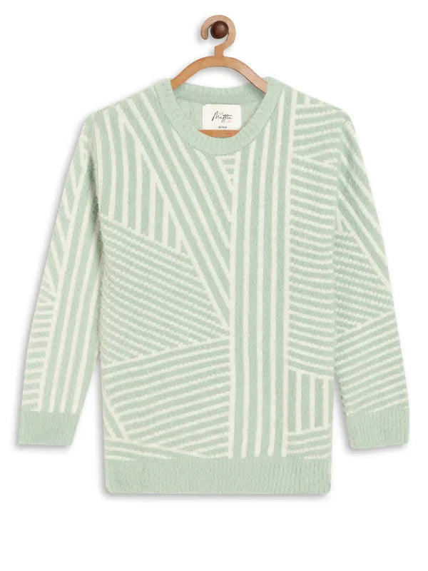 Mettle Girls Olive Green White Geometric Pullover