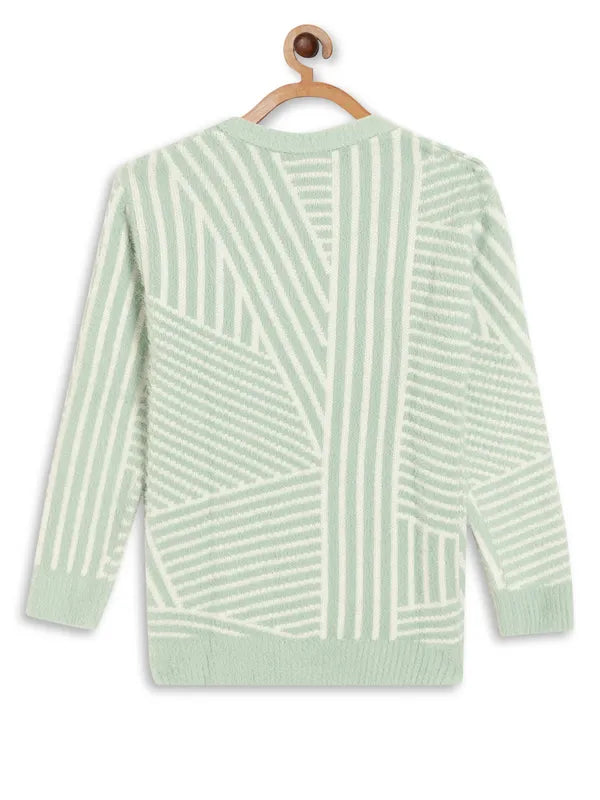 Mettle Girls Olive Green White Geometric Pullover
