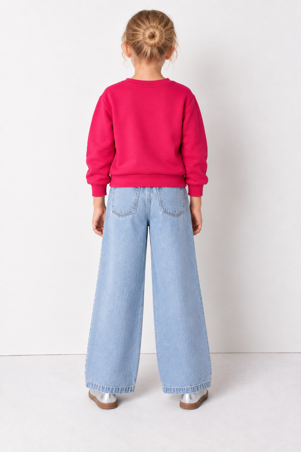 Junior Girls Hot Pink German Velvet Regular Fit Bow Embellished Sweatshirt