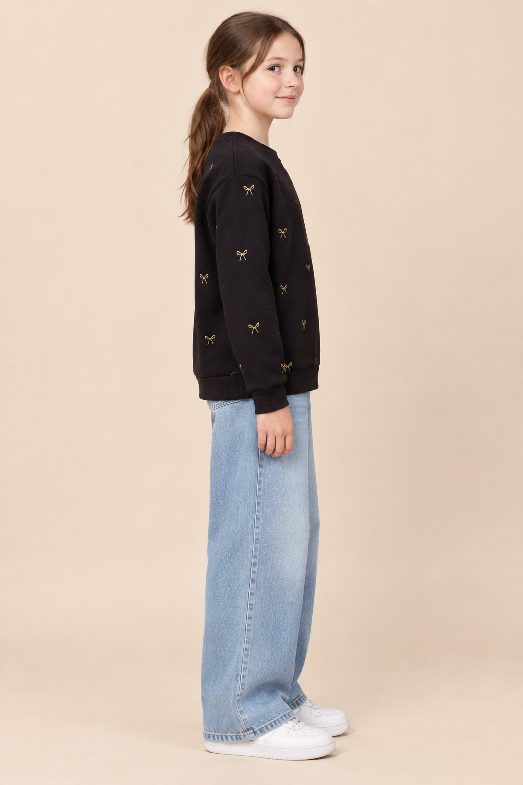 Junior Girls Wine Bow Print Brushed Cotton Fleece Sweatshirt – Regular Fit