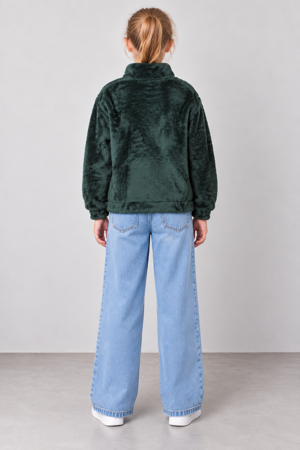 Junior Girls Hunter Green Coral Fur Full-Zip Sweatshirt – Regular Fit