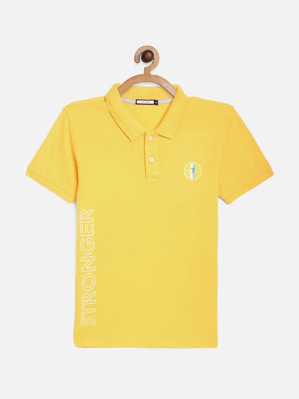 Octave Boys Yellow Typography Printed Polo Collar Cotton T-Shirt