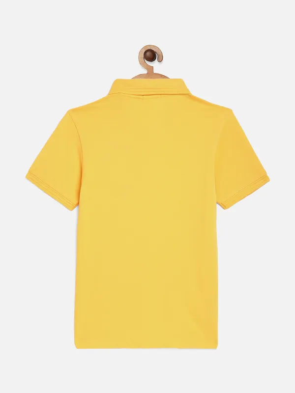 Octave Boys Yellow Typography Printed Polo Collar Cotton T-Shirt