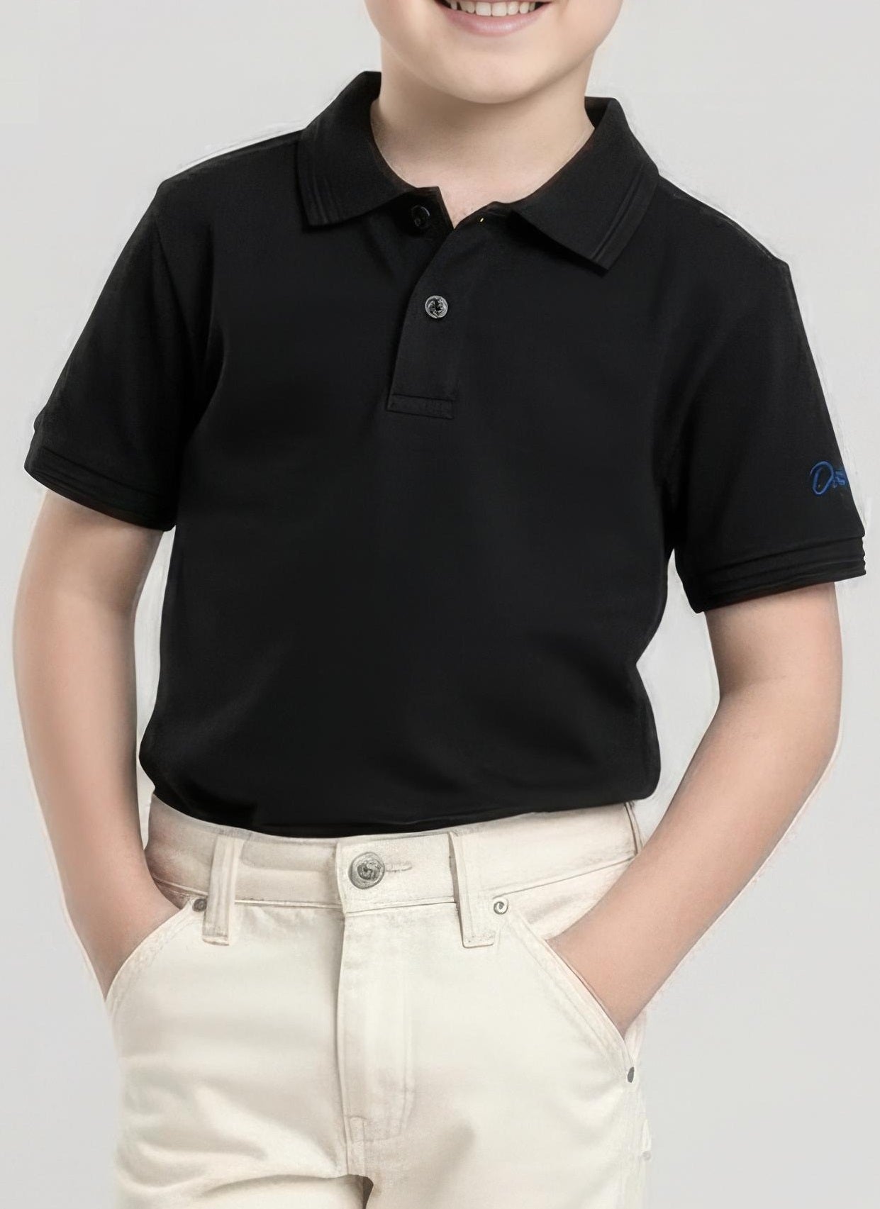 Boy Black Solid Polo Neck T-Shirt