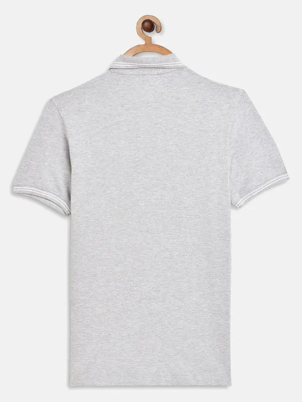 Octave Boys Grey Typography Polo Collar Applique T-Shirt
