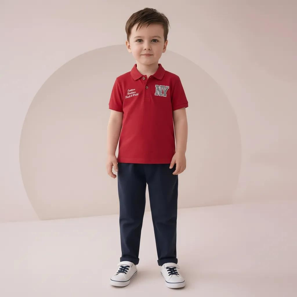 Octave Boys Typography Printed Polo Collar T-shirt