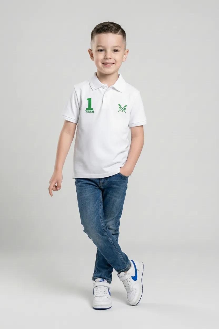Boys Printed Polo Collar Monochrome T-shirt