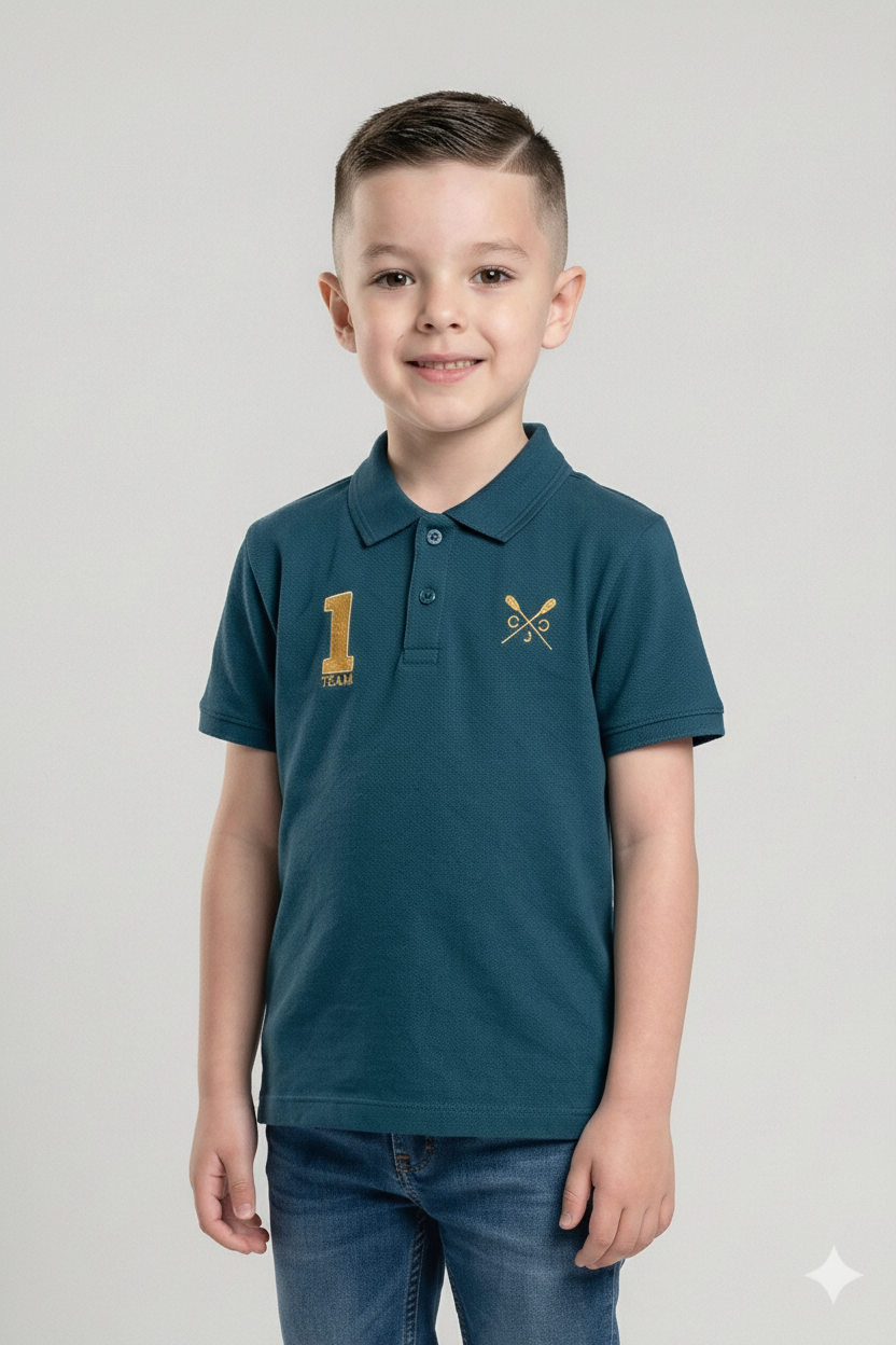 Boys Printed Polo Collar Monochrome T-shirt