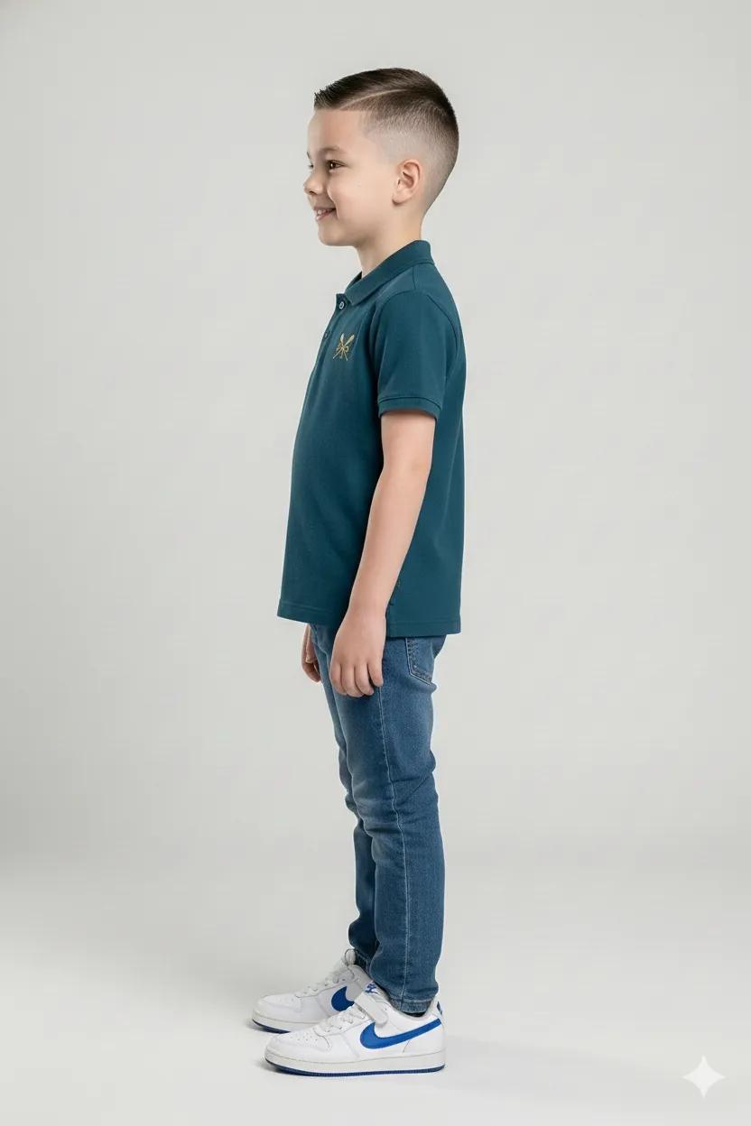 Boys Printed Polo Collar Monochrome T-shirt