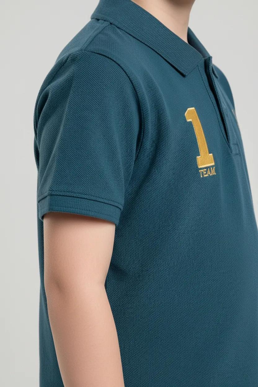Boys Printed Polo Collar Monochrome T-shirt