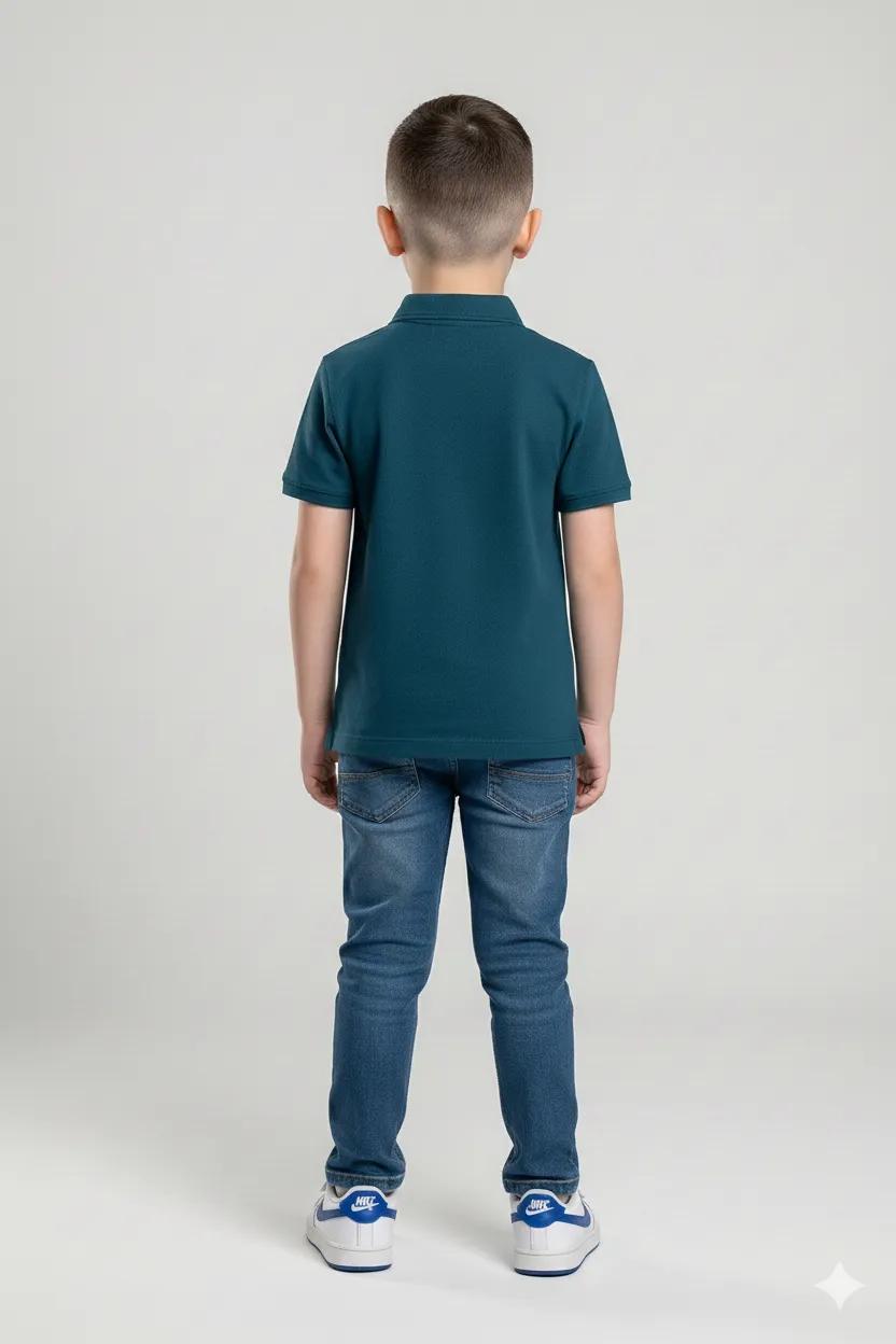 Boys Printed Polo Collar Monochrome T-shirt