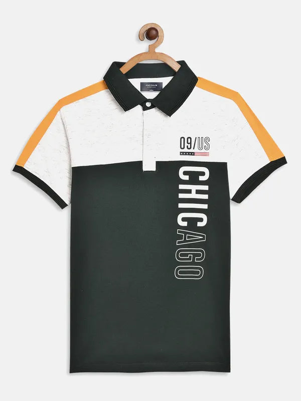 Octave Boys Green Typography Polo Collar Applique T-Shirt