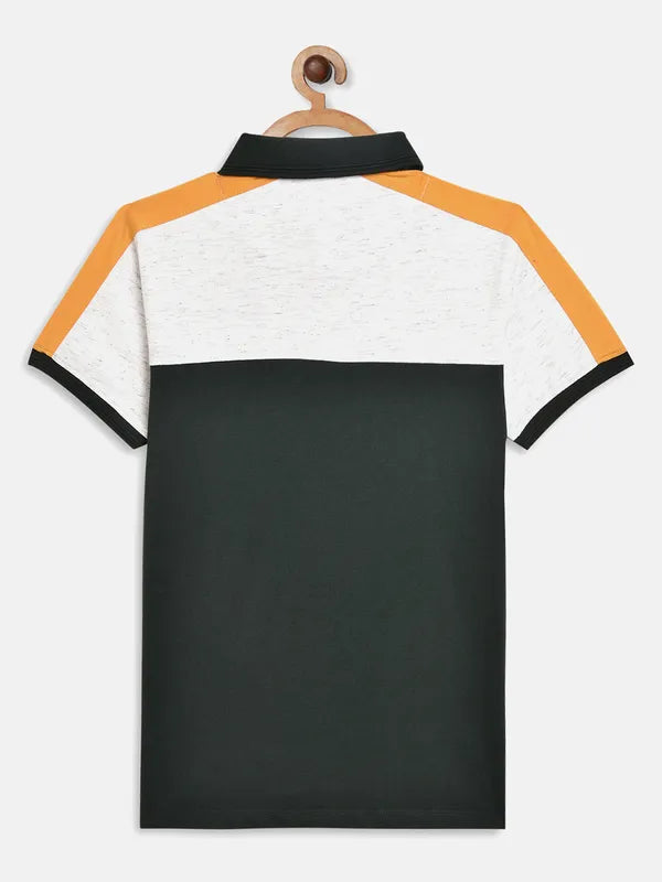 Octave Boys Green Typography Polo Collar Applique T-Shirt