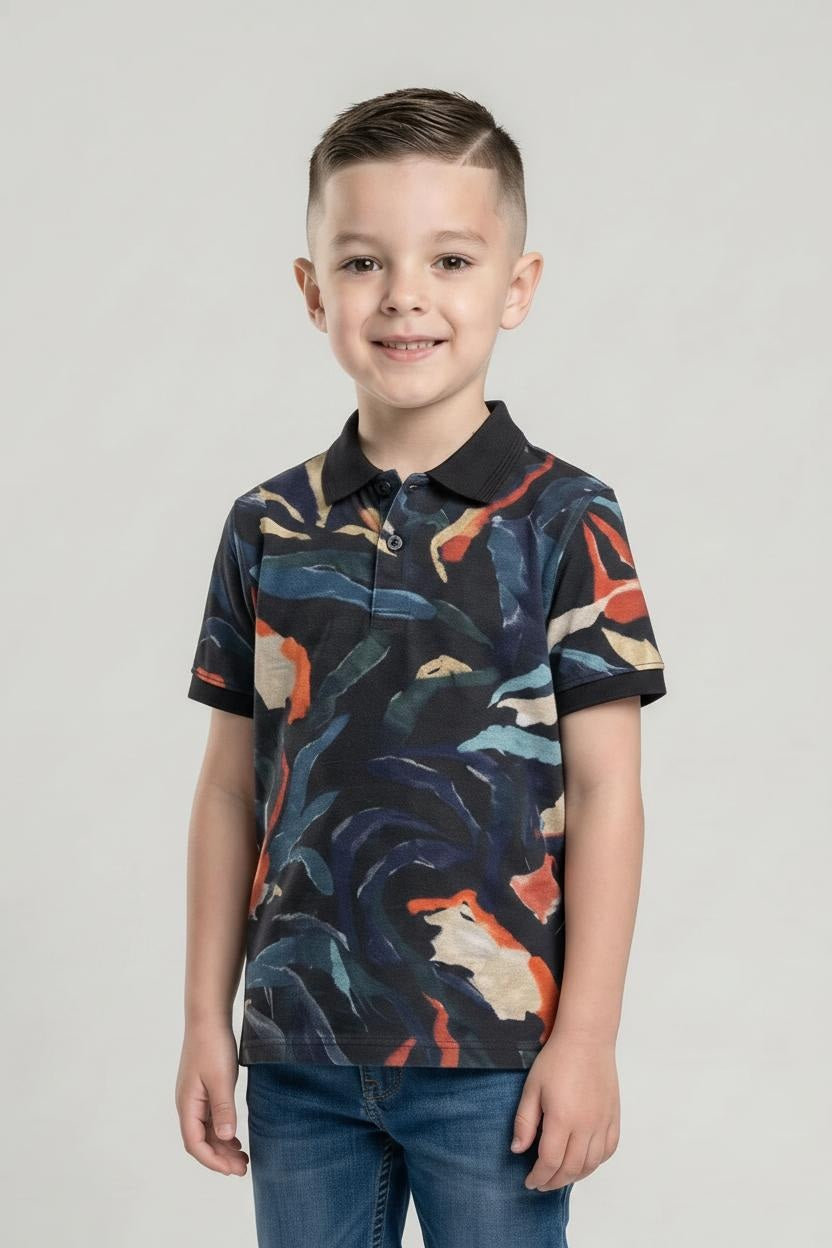Boys Colourblocked Polo Collar T-shirt