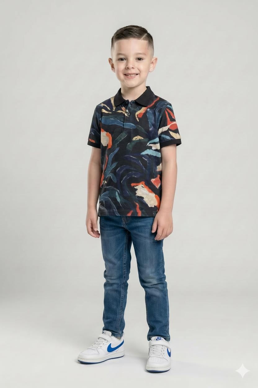 Boys Colourblocked Polo Collar T-shirt