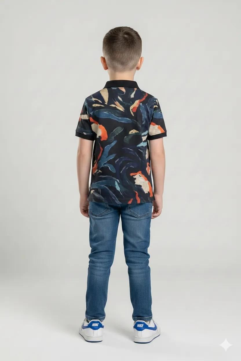 Boys Colourblocked Polo Collar T-shirt
