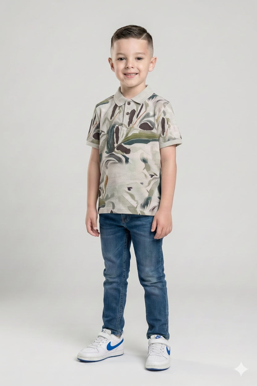 Boys Colourblocked Polo Collar T-shirt
