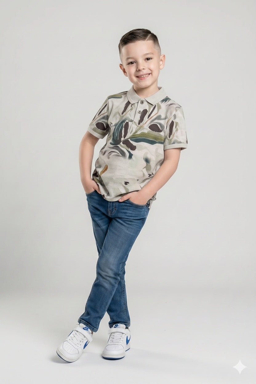 Boys Colourblocked Polo Collar T-shirt