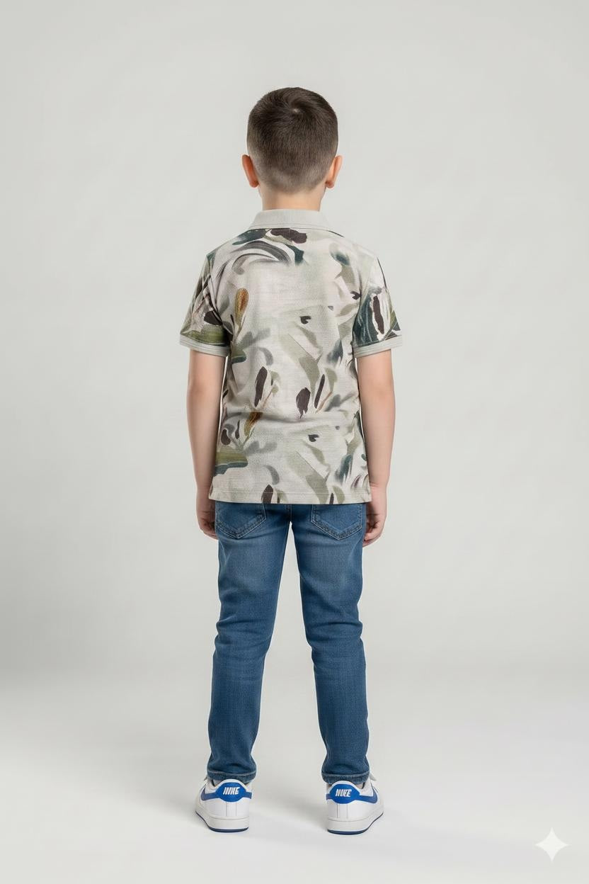 Boys Colourblocked Polo Collar T-shirt