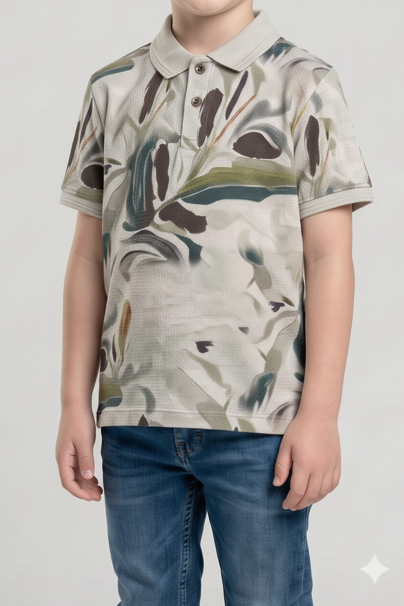 Boys Colourblocked Polo Collar T-shirt