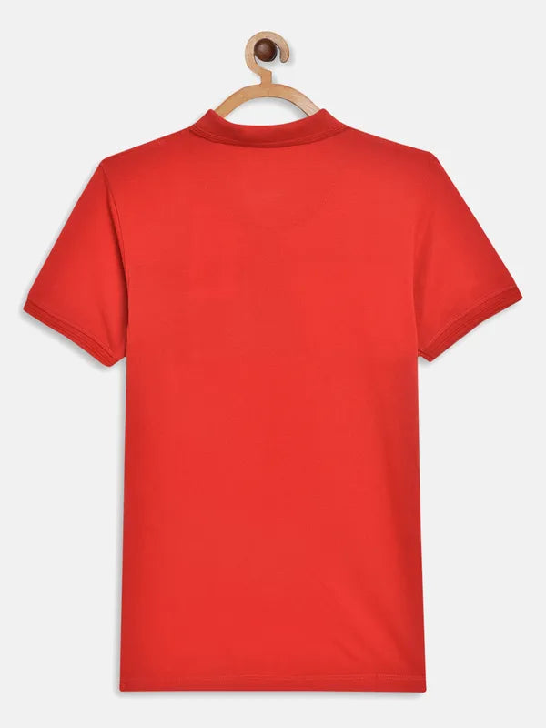 Octave Boys Red Typography Colourblocked Polo Collar Applique T-Shirt