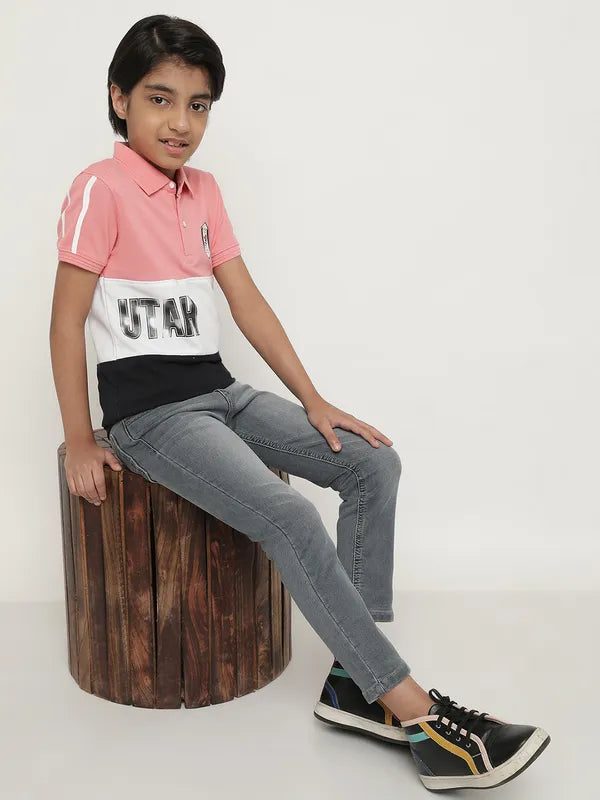 Octave Boys Coloublocked Polo Collar Casual T-Shirt