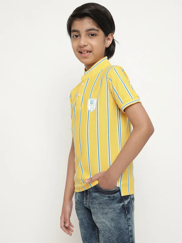 Octave Boys Vertical Striped Mandarin Collarâ Cotton T-Shirt