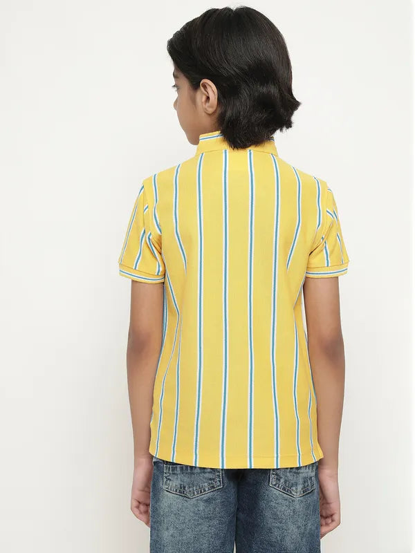 Octave Boys Vertical Striped Mandarin Collarâ Cotton T-Shirt