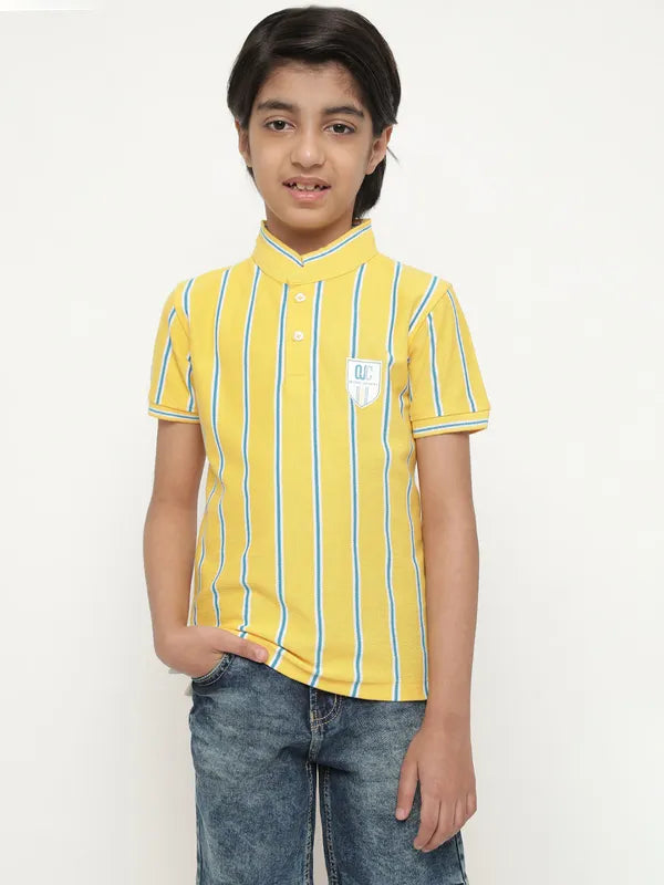 Octave Boys Vertical Striped Mandarin Collarâ Cotton T-Shirt