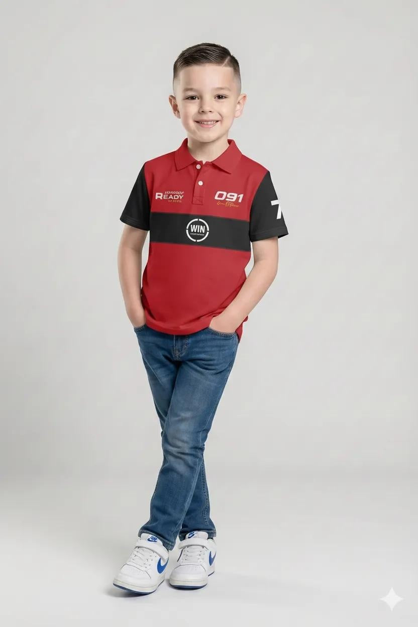 Boys Colourblocked Polo Collar T-shirt
