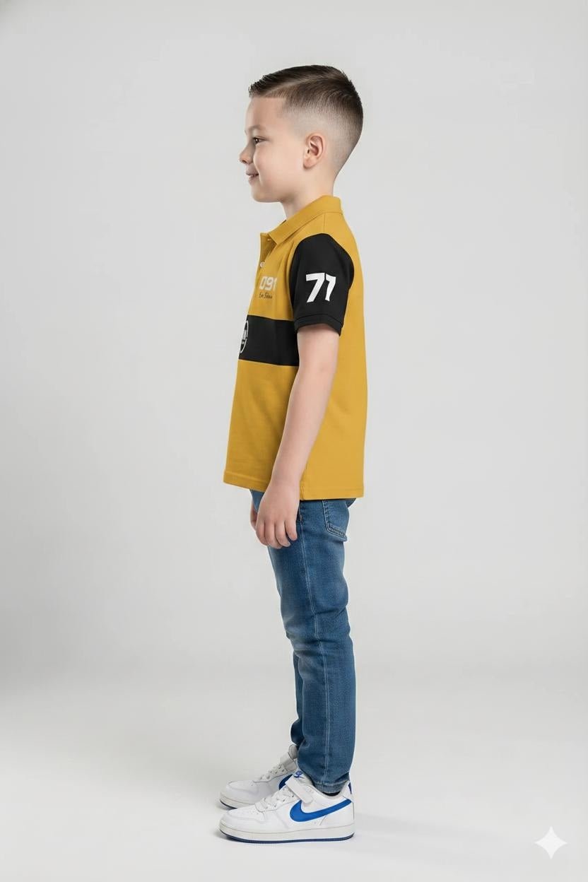 Boys Colourblocked Polo Collar T-shirt