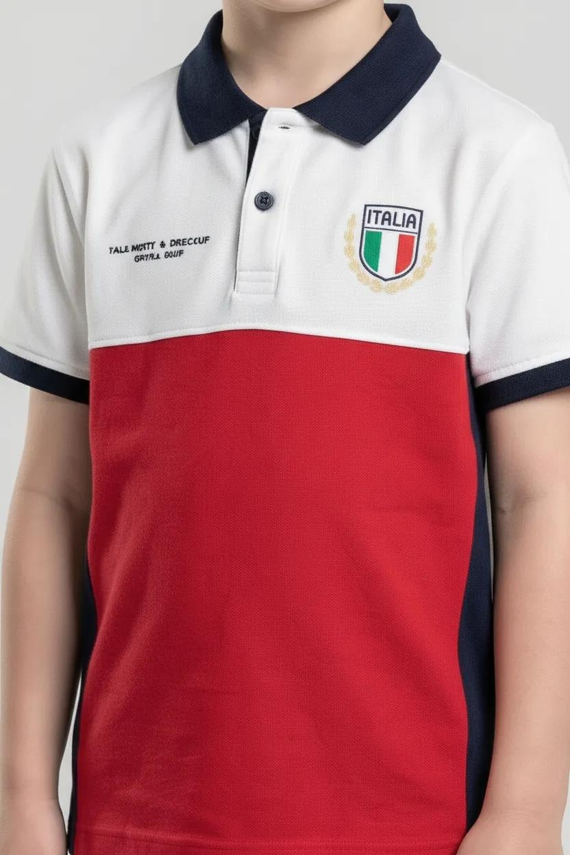 Octave Boys Colourblocked Cotton Polo Collar T-shirt